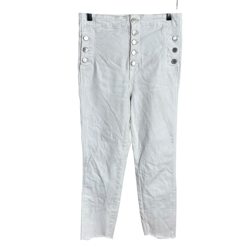J Brand Natasha High Rise Skinny Jean Raw Hem Button Fly Womens 29 White Stretch